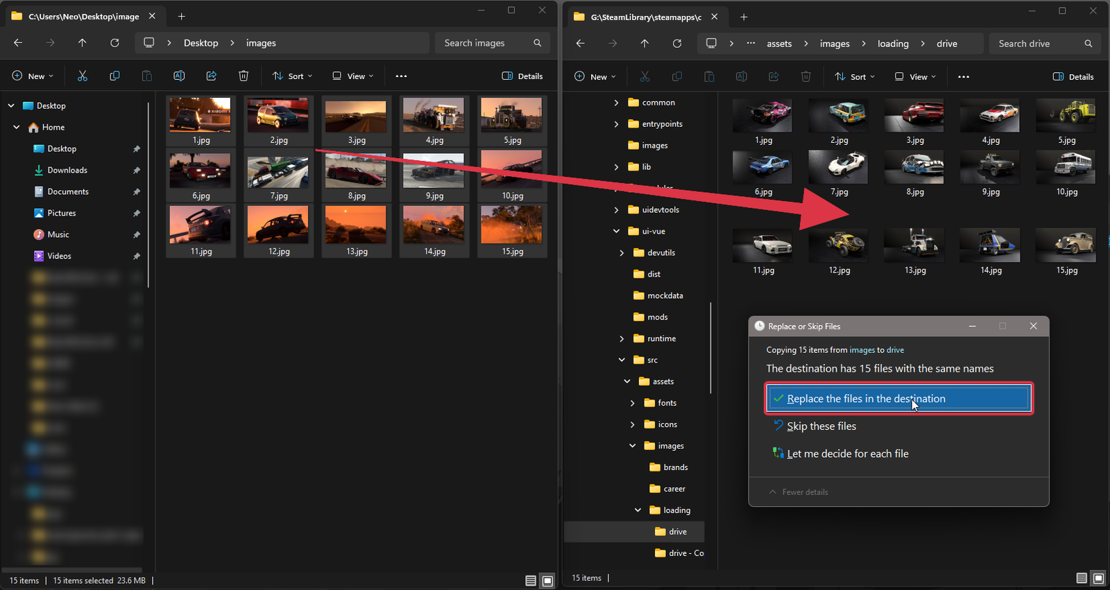 Windows asking to replace the existing JPG files