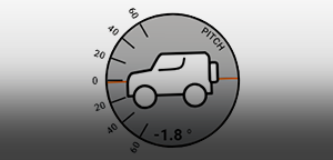 Displays the current pitch of the vehicle. Click the app to swap which side the scale is on.