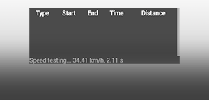 App with timers for 0-100km/h / 0-60MPH and X-0 km/h / MPH performance. Click the table to change what units the next speed test will be in.