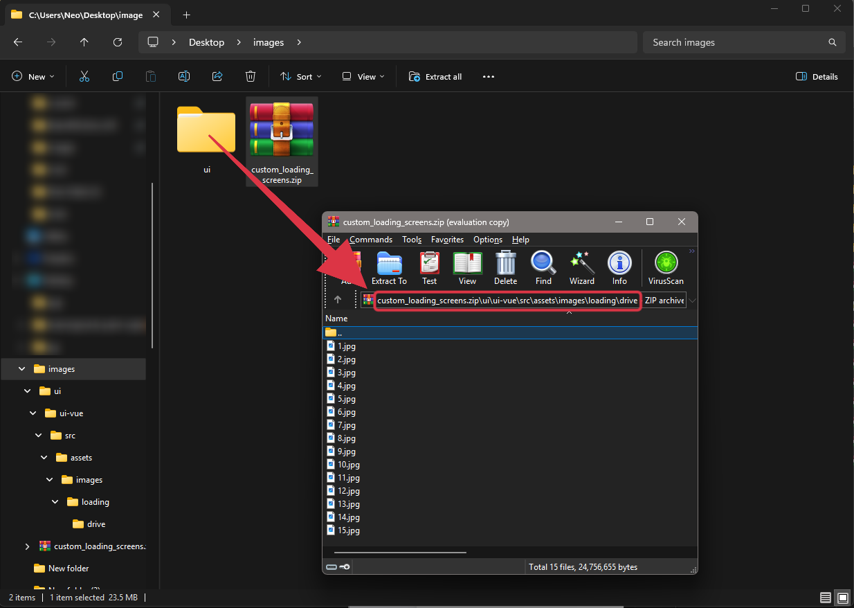 ZIP archive showing ui at its root