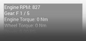 Displays general information about the engine, drivetrain and vehicle for debug purposes.